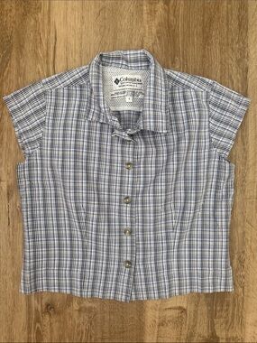 Columbia Girls Plaid Short-Sleeve Button Shirt — Blue & White Plaid